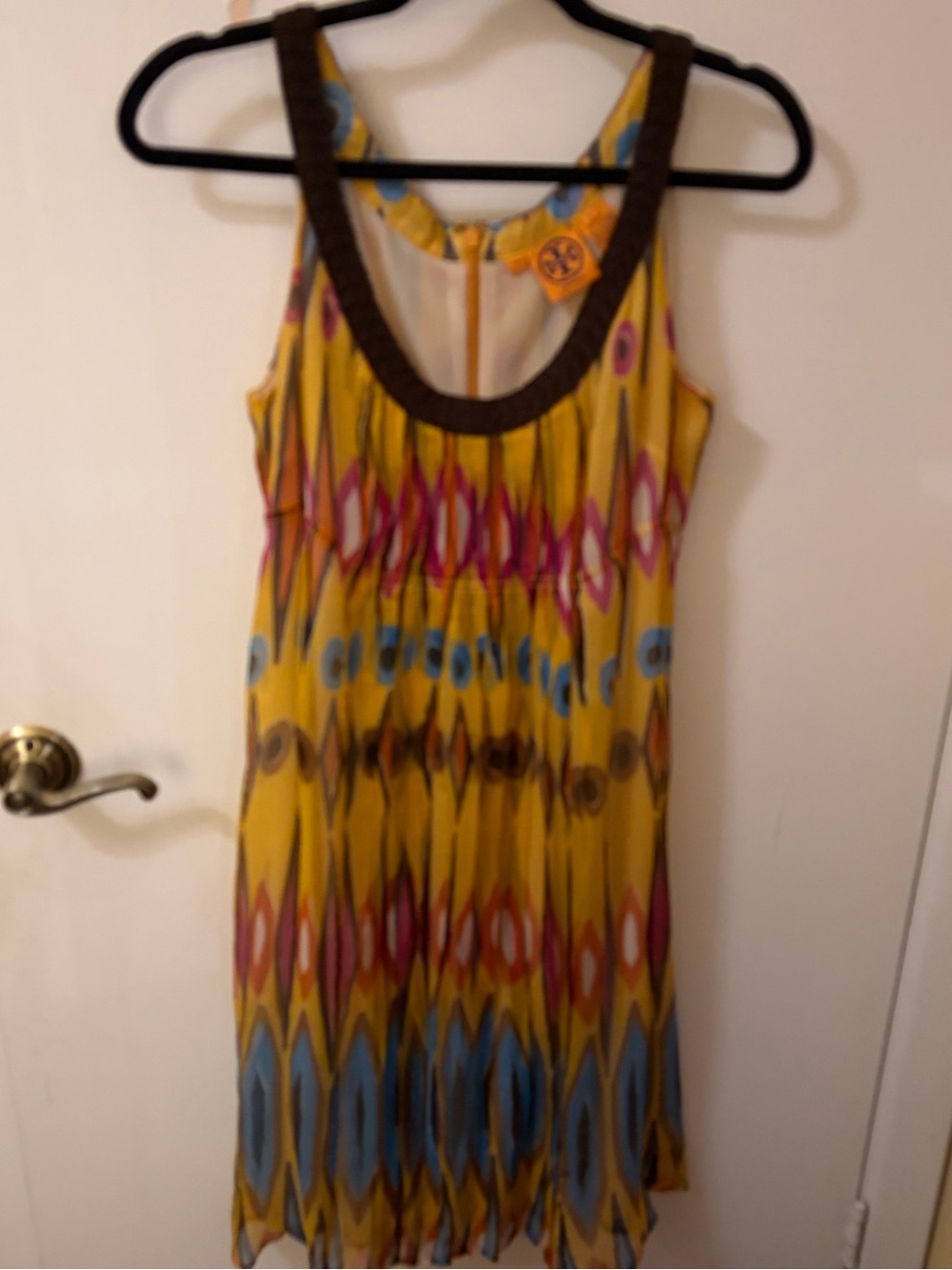 Tory Burch Silk Yellow Multicolor Ikat-Print Sleeveless Dress